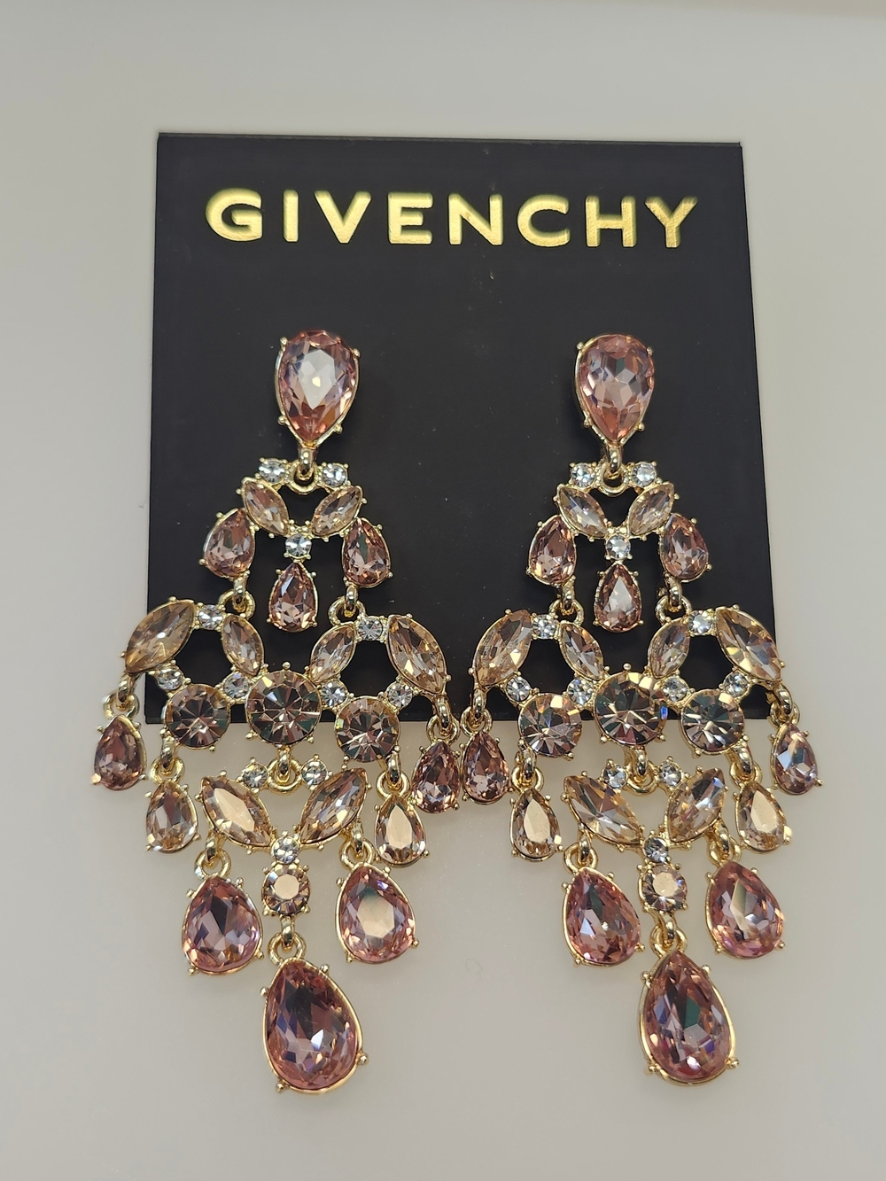NWT Givenchy Rose Gold-Tone Pink Crystal Cluster Chandelier Earrings